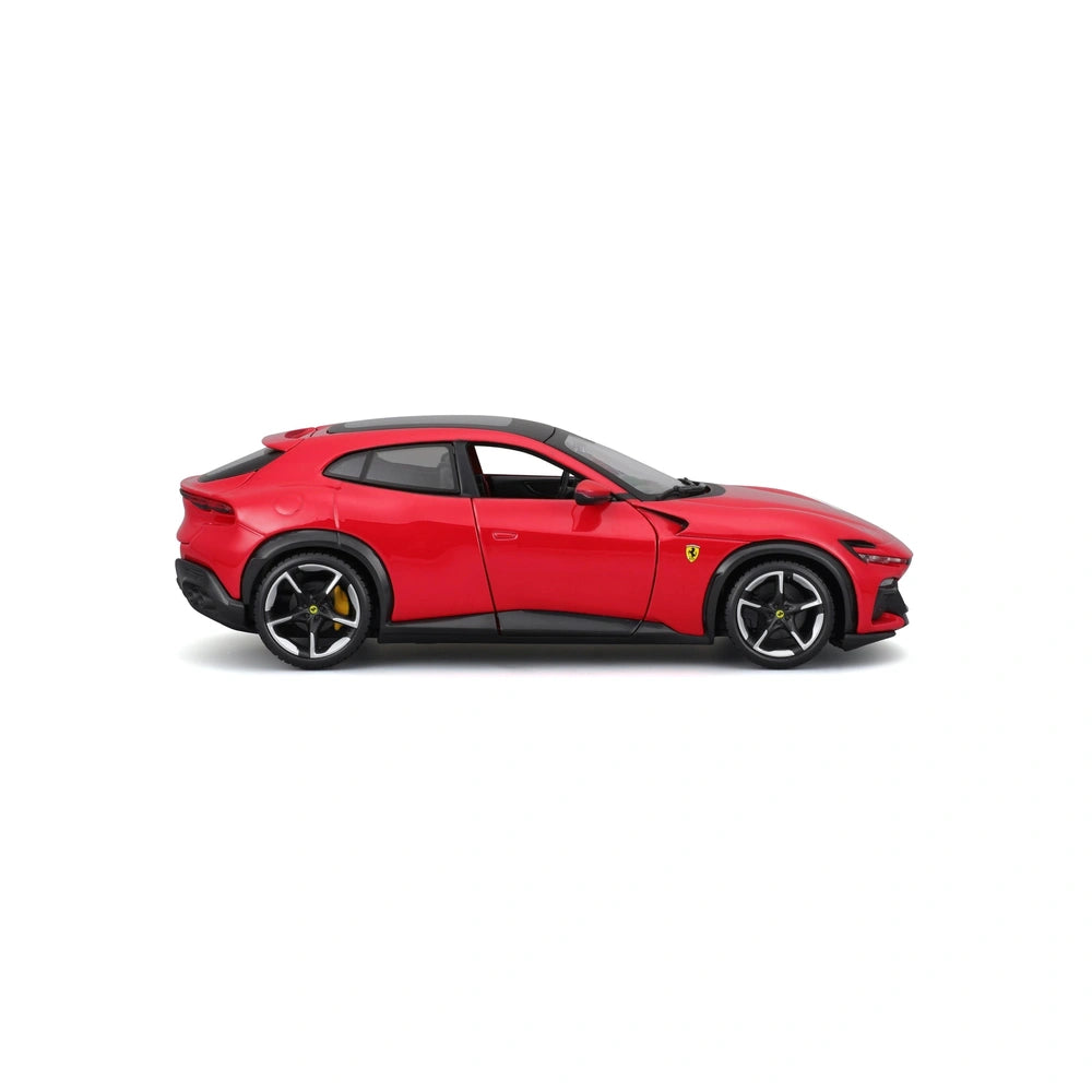 BBurago Ferrari Purosangue 1:24 die cast vehicle in red and black with glossy finish, featuring plastic wheels and clear wind