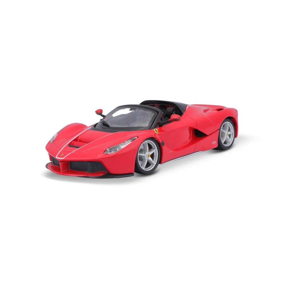 BBurago Ferrari Race Play La Ferrari Aperta 1:24 model in glossy red with silver wheels and visible interior through glass ro