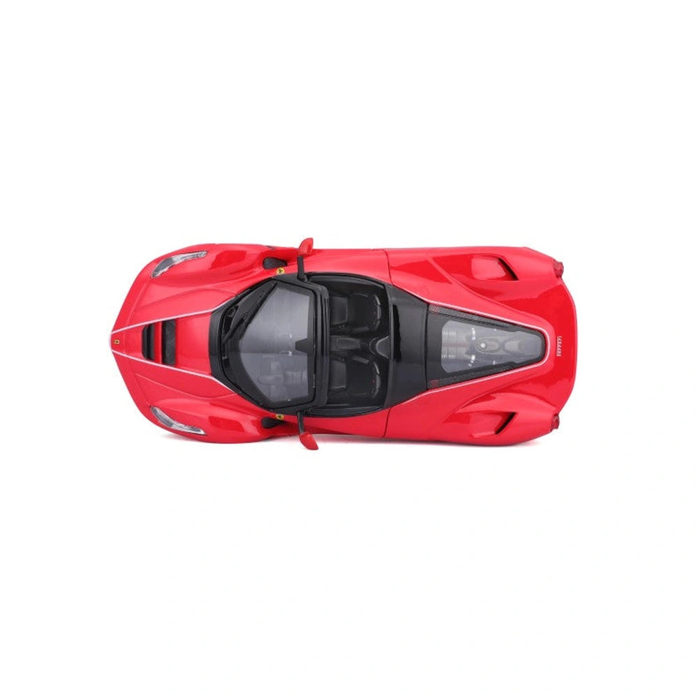 BBurago Ferrari La Ferrari Aperta 1:24 model in glossy red with convertible top and detailed interior components.
