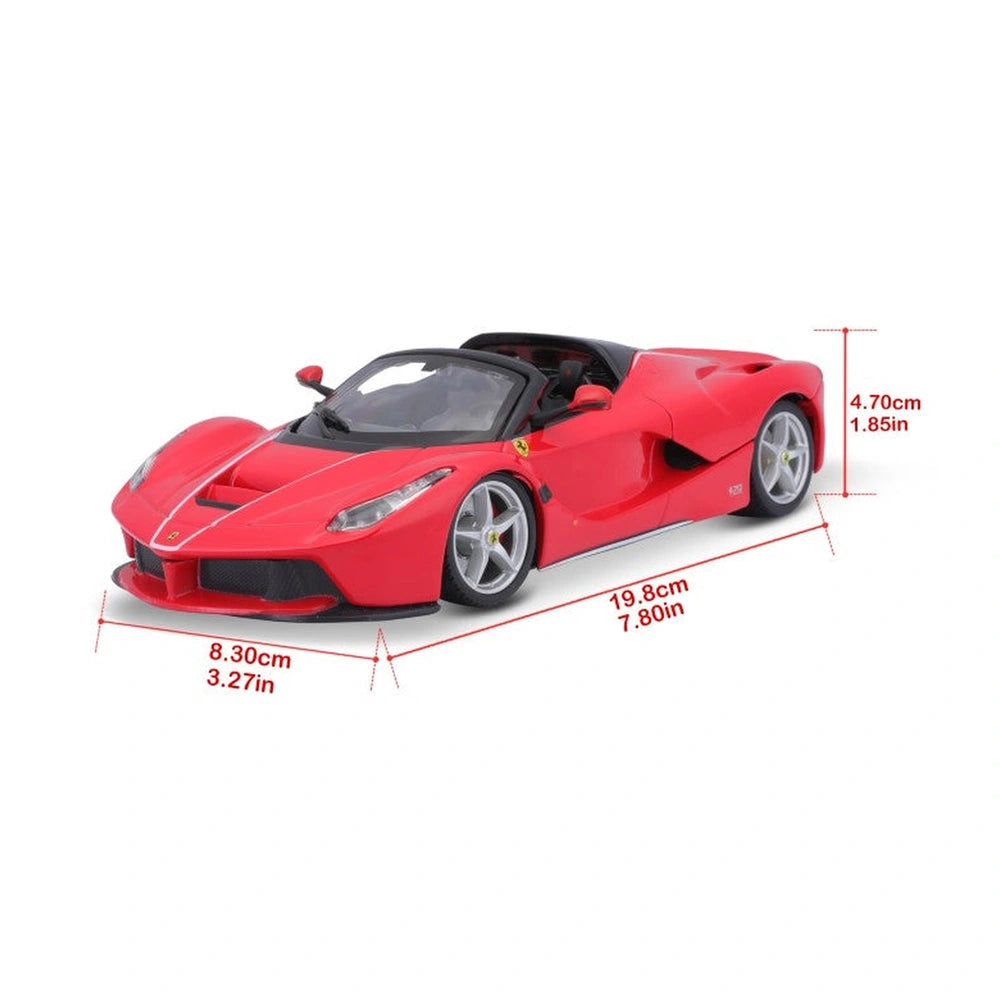 BBurago Ferrari La Ferrari Aperta 1:24 model in glossy red with black roof and shiny silver wheels, featuring a transparent w