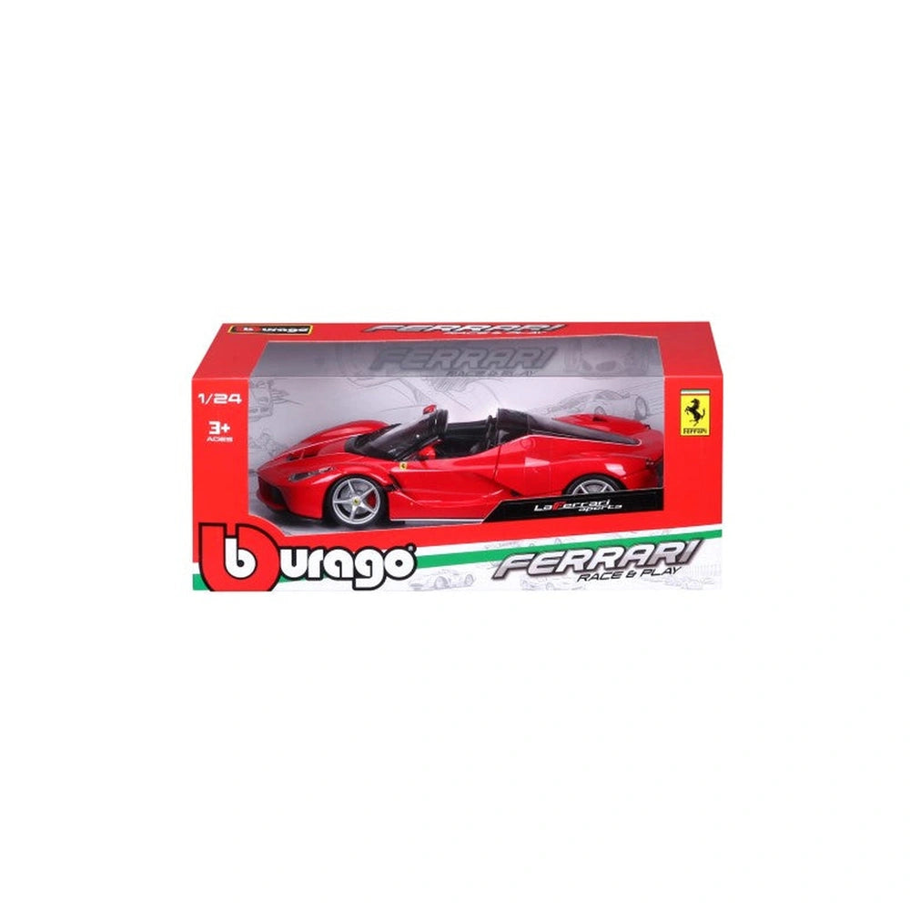 Ferrari Race Play La Ferrari Aperta 1:24 model in a red cardboard box with printed graphics and plastic window display.