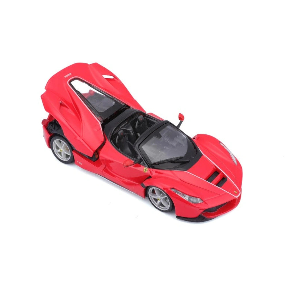 BBurago Ferrari La Ferrari Aperta 1:24 model car in red with glossy finish, convertible top, and clear windows.