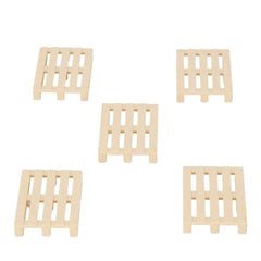 Five beige miniature Euro pallets arranged in a circular pattern on a white background.
