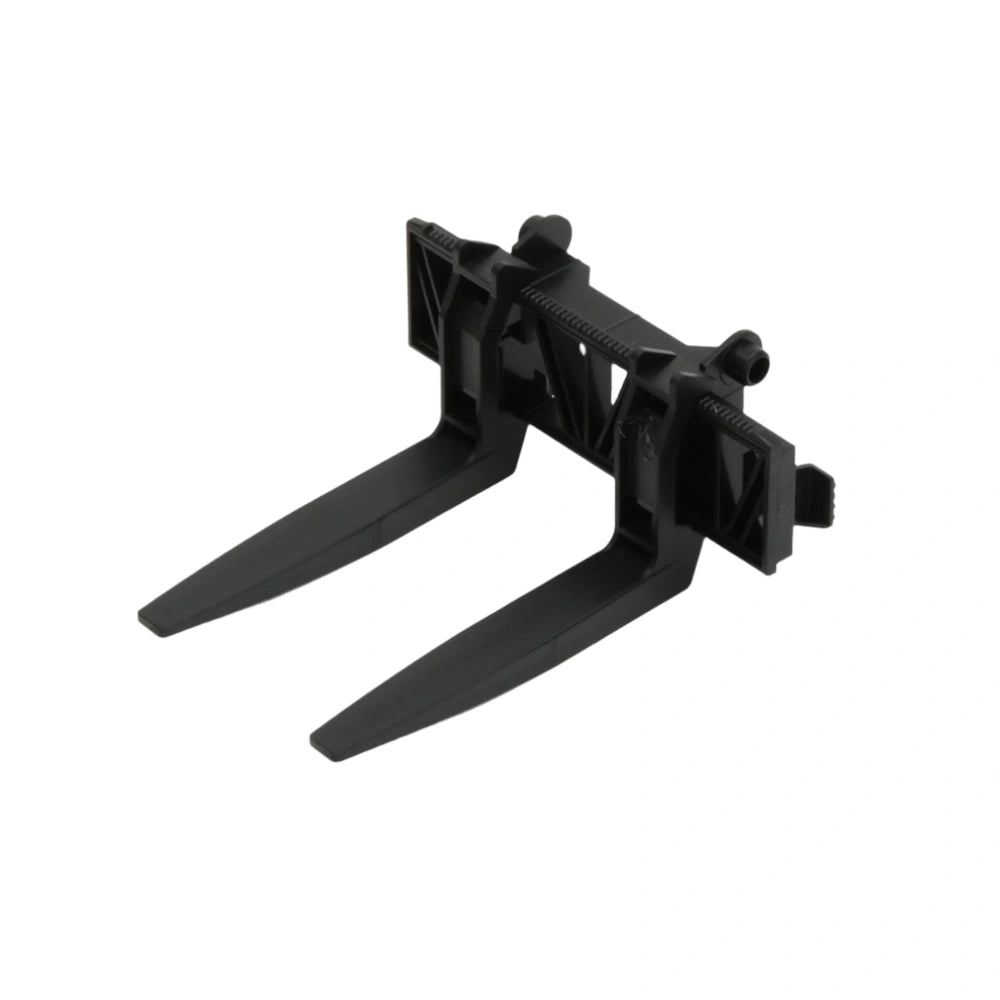Black plastic pallet forks for toy vehicles, designed for realistic play and compatibility with Bruder toys.