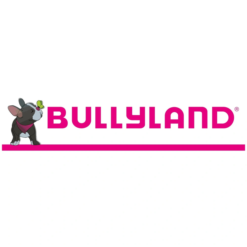 Bullyland Benny Alpine Calf toy figure on a pink background with a bulldog illustration and "BULLYLAND" text.