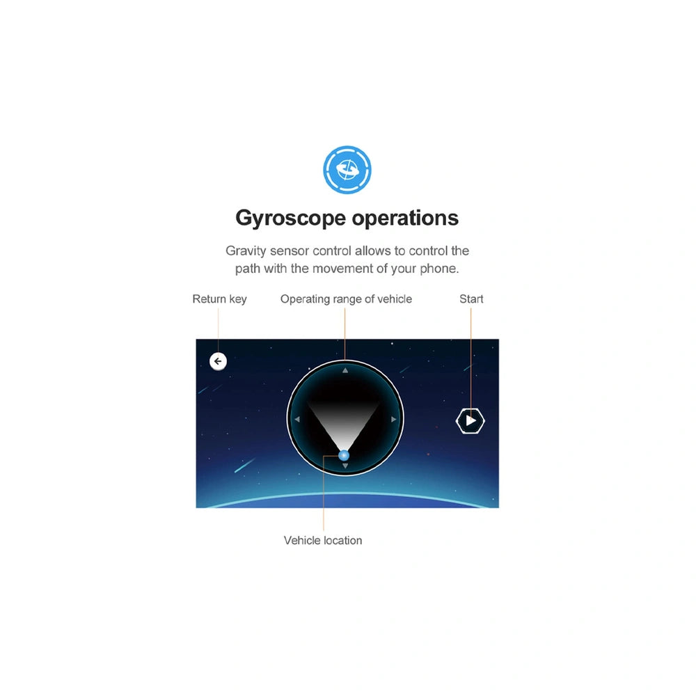 CaDA GT Sport Car construction set features gyroscope operations, gravity sensor control, and vehicle icon on a dark blue bac