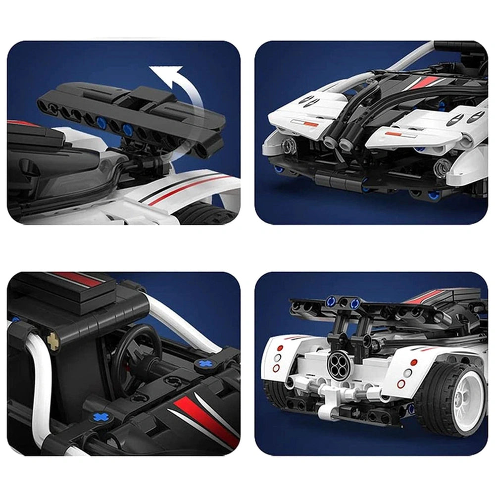 CaDA Z-Wind Sports Car construction set in black and white with glossy finish, red stripes, and multiple clear windows.
