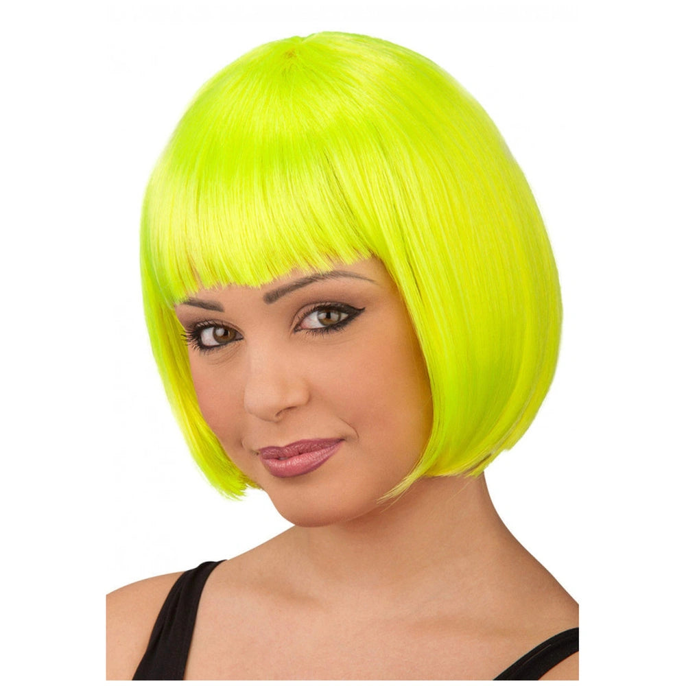 Bright yellow short wig for fun dress-up and role play, perfect for pretend professions and role-playing activities.