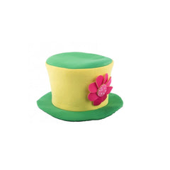 Carnival Toys - Grüner und gelber Stoff-Zylinder mit großer pinkfarbener Blume für Verkleidungsspaß - Rollenspiele und Berufsspiele