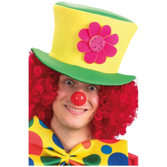 Carnival Toys - Grüner und gelber Stoff-Zylinder mit großer pinkfarbener Blume für Verkleidungsspaß - Rollenspiele und Berufsspiele
