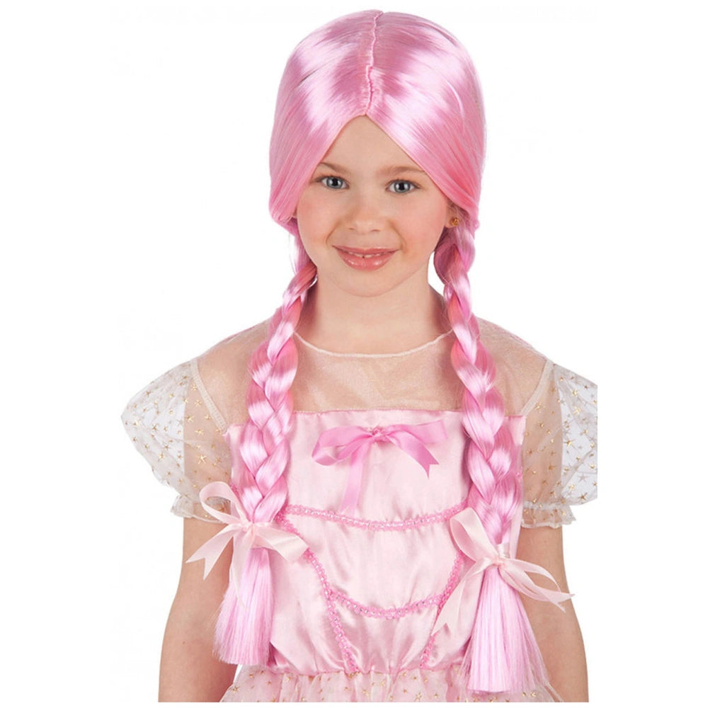 Carnival Toys - Lange rosa Perücke mit Zöpfen für Kinder, perfekt zum Verkleiden und für fantasievolles Spielen - Rollenspiele und Berufsspiele