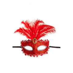 Carnival Toys - Rote Damast-Halbmaske mit Federn für kreativen Verkleidungsspaß - Rollenspiele und Berufsspiele