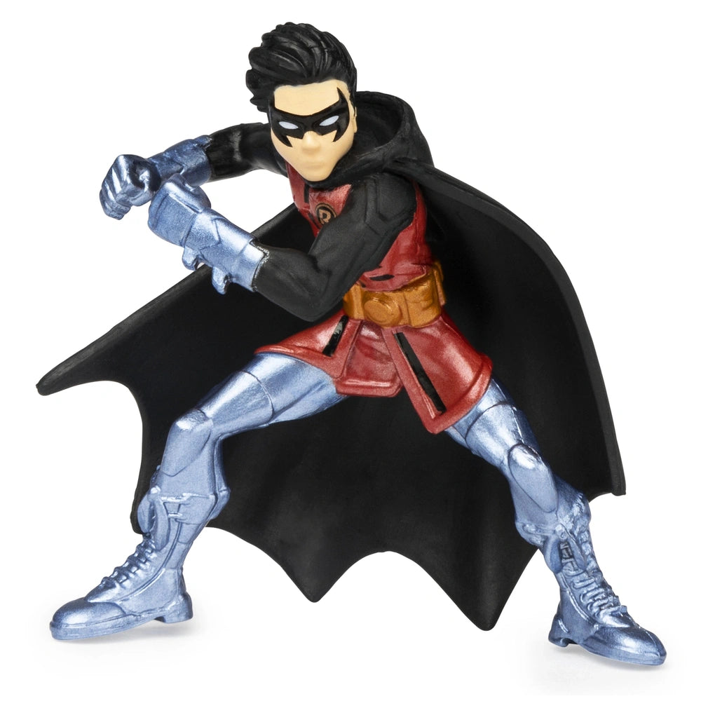 DC Comics BATMAN collectible mini figure features a red and black superhero costume with a glossy silver boot finish.