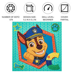 DIAMOND DOTZ Dotzies Paw Patrol Chase features a colorful bead dog character on a blue background with printed text and patte