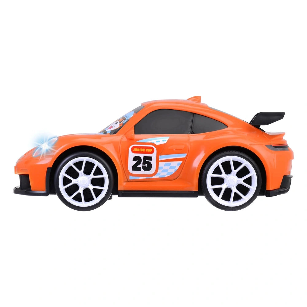 Dickie Abc Remote Controlled Icc Porsche 911 Gt3 in glossy orange plastic with number "25" and detailed components.