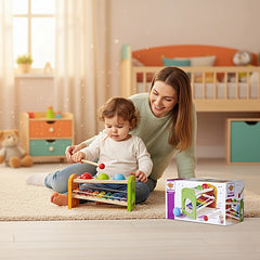 Eichhorn Hammer Bench with Xylophone in a cozy childs room, featuring a woman and child interacting happily.