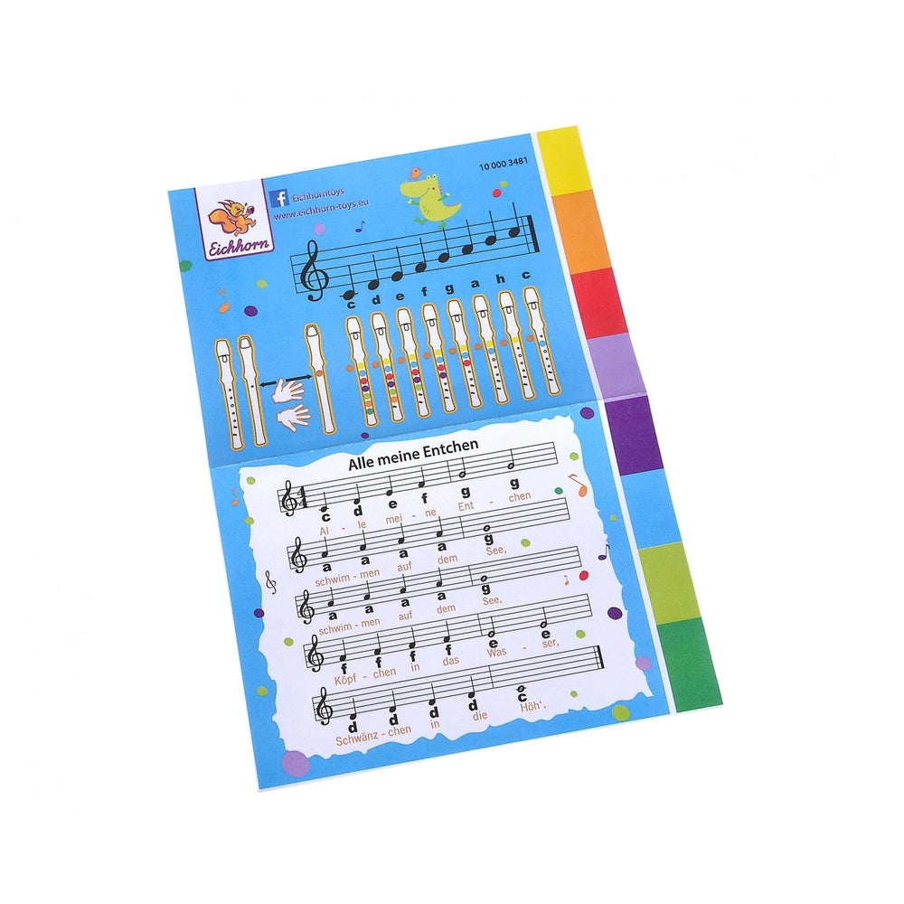Eichhorn Music Wooden-Flute, a colorful educational tool for children to learn musical notes, featuring bright graphics and l