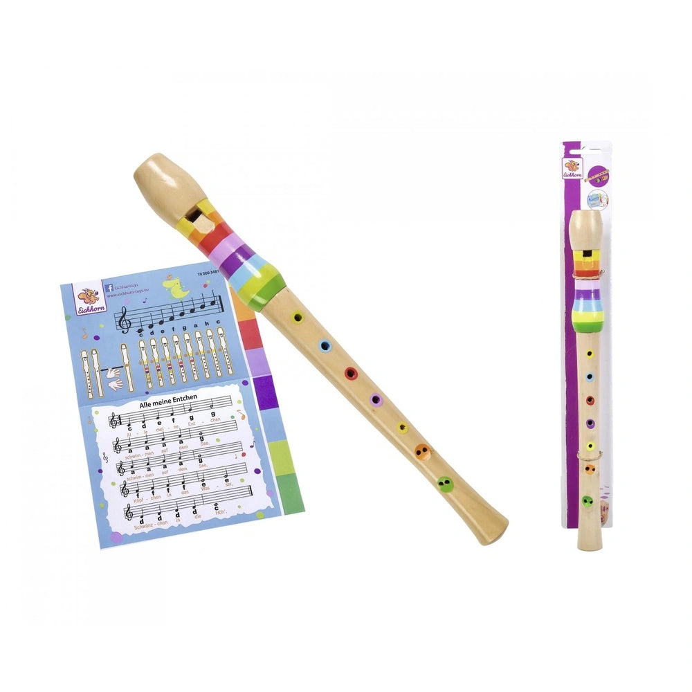 Eichhorn Music Wooden-Flute 32cm with colorful recorder and sheet music Alle meine Entscheidungen by Gudrun.