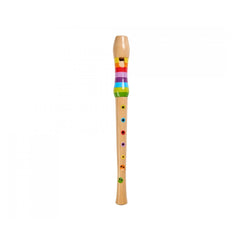 Eichhorn wooden flute, 32cm long, features a rainbow-colored design with multiple finger holes for music creation.