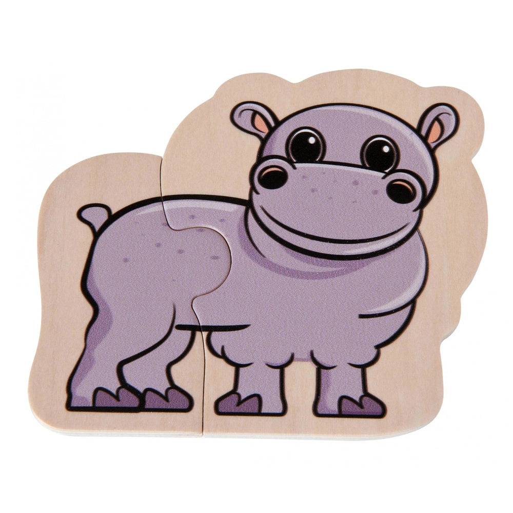 Eichhorn Wooden Animal Puzzle featuring a cute purple hippopotamus piece, perfect for engaging young minds.