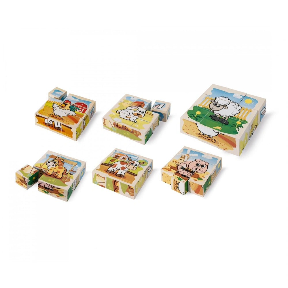 Eichhorn Wooden Block Puzzle Farm featuring colorful, textured animal scenes designed for young children to enjoy and learn.