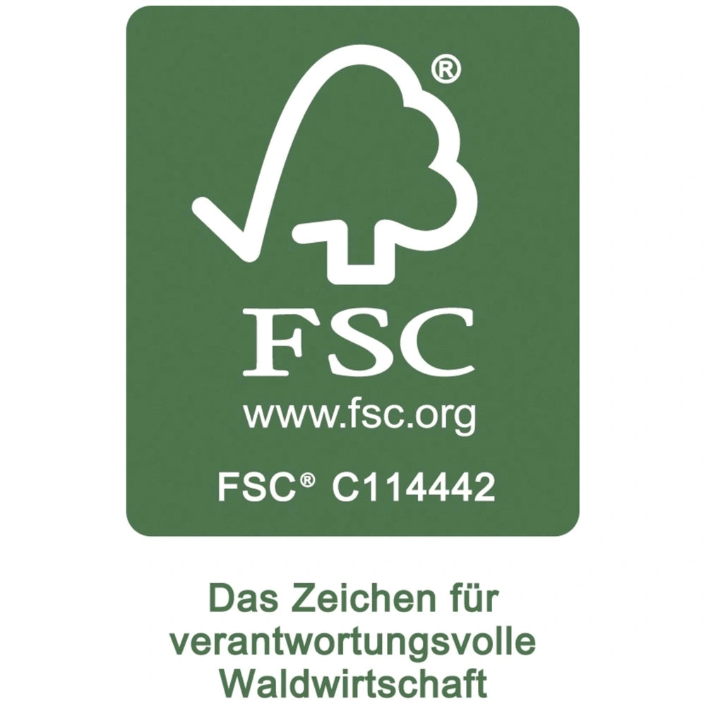 Natural wooden clips in a green background featuring FSC logo, website, and product code for arts and crafts.