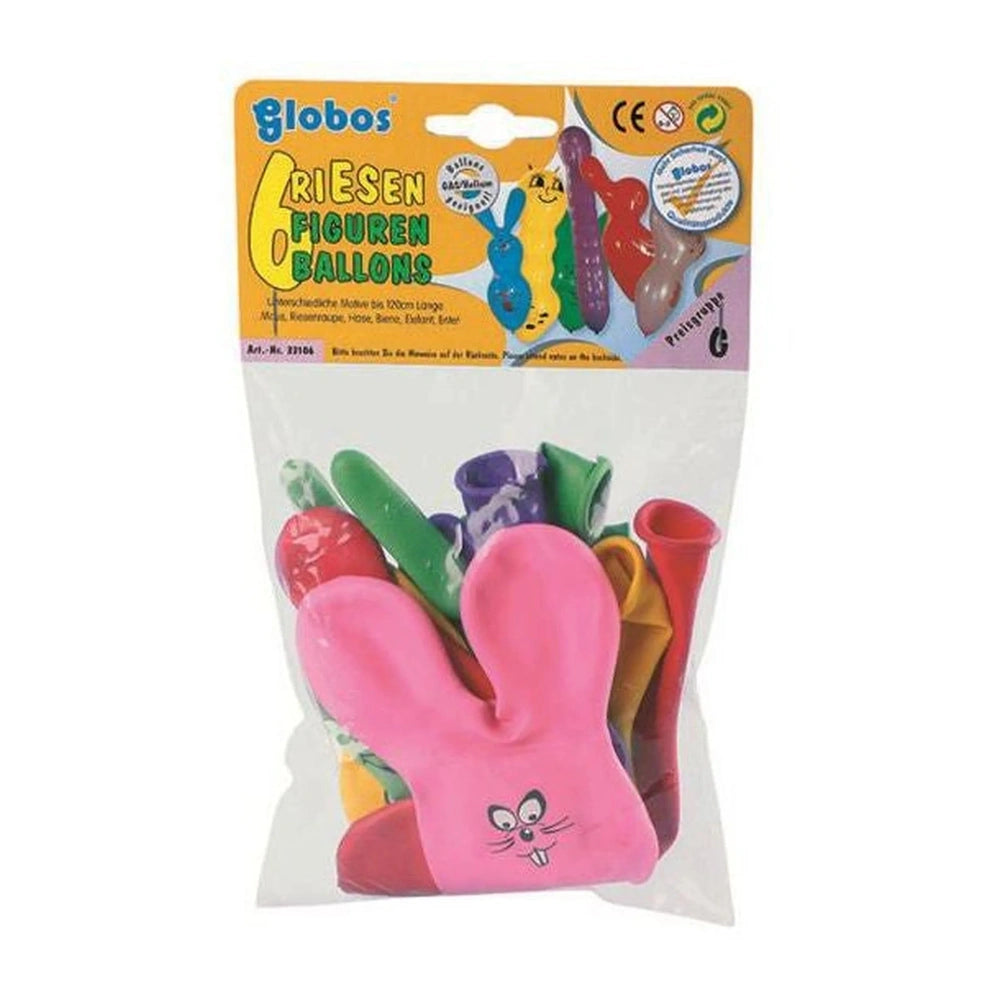Globo large shaped balloons pack features assorted pink, green, blue, and red balloons with a glossy plastic packaging.