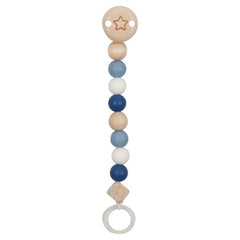 GOKI Soother Chain Star features colorful wooden and plastic beads with a metal ring, ideal for baby activity and engagement.