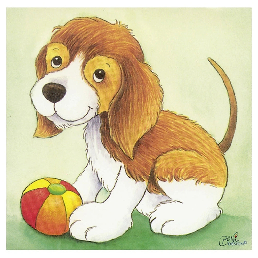 Gollness Baby Animals Cube Puzzle features a glossy brown and white dog beside a colorful matte ball.