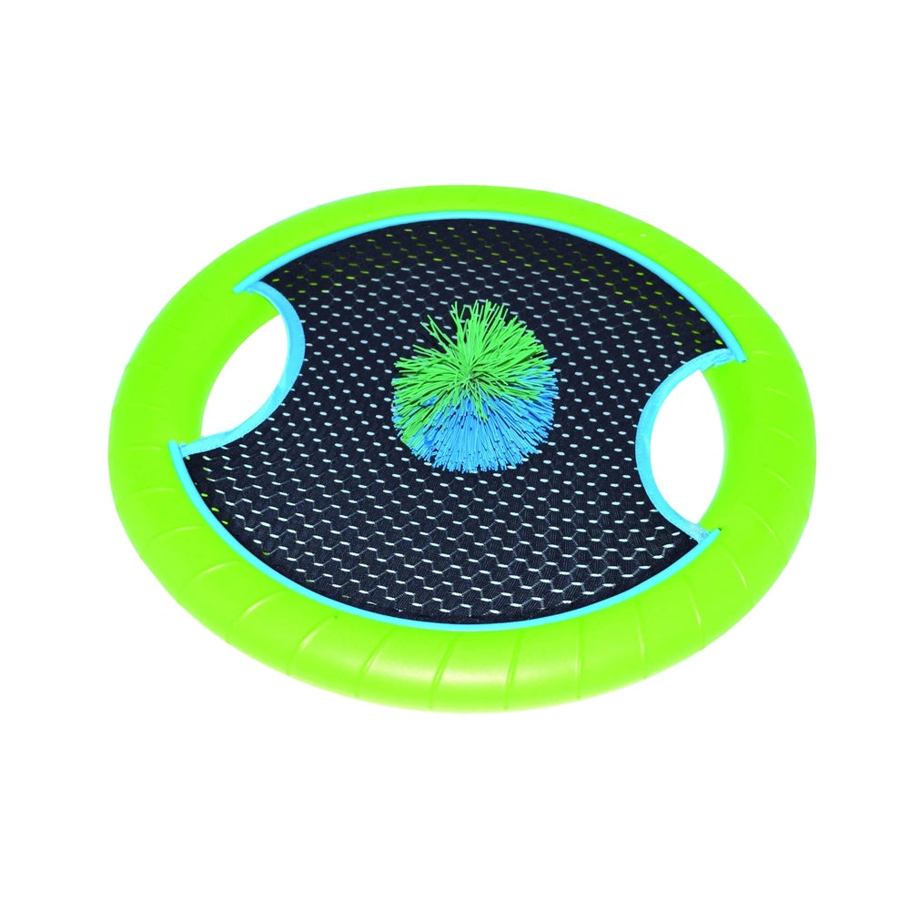 Gowi Active Hand Trampoline Game features a green plastic rim and a black center with blue and green fuzzy material.