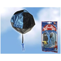 Gunther Flugspiele parachute throwing toy with shiny blue and black kite, displayed in red and blue glossy packaging.