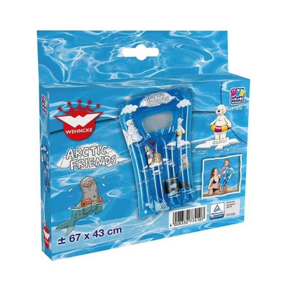 Happy People air mattress features a playful polar bear on a surfboard, surrounded by sea creatures, in glossy blue packaging