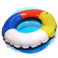 Happy People Aqua Splash Swim Ring, circular with red, white, and yellow sections, features a handle and flotation device.
