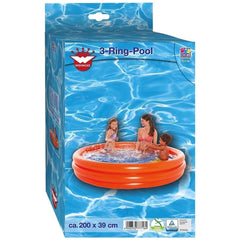 Happy People 3-Ring-Pool packaging featuring a glossy blue box with a circular pool image, three people in swimsuits, and pro
