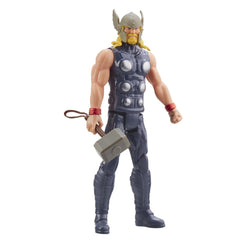 Hasbro Marvel Avengers Thor Deluxe 30cm action figure features shiny armor, metallic hammer, and muscular build in front view