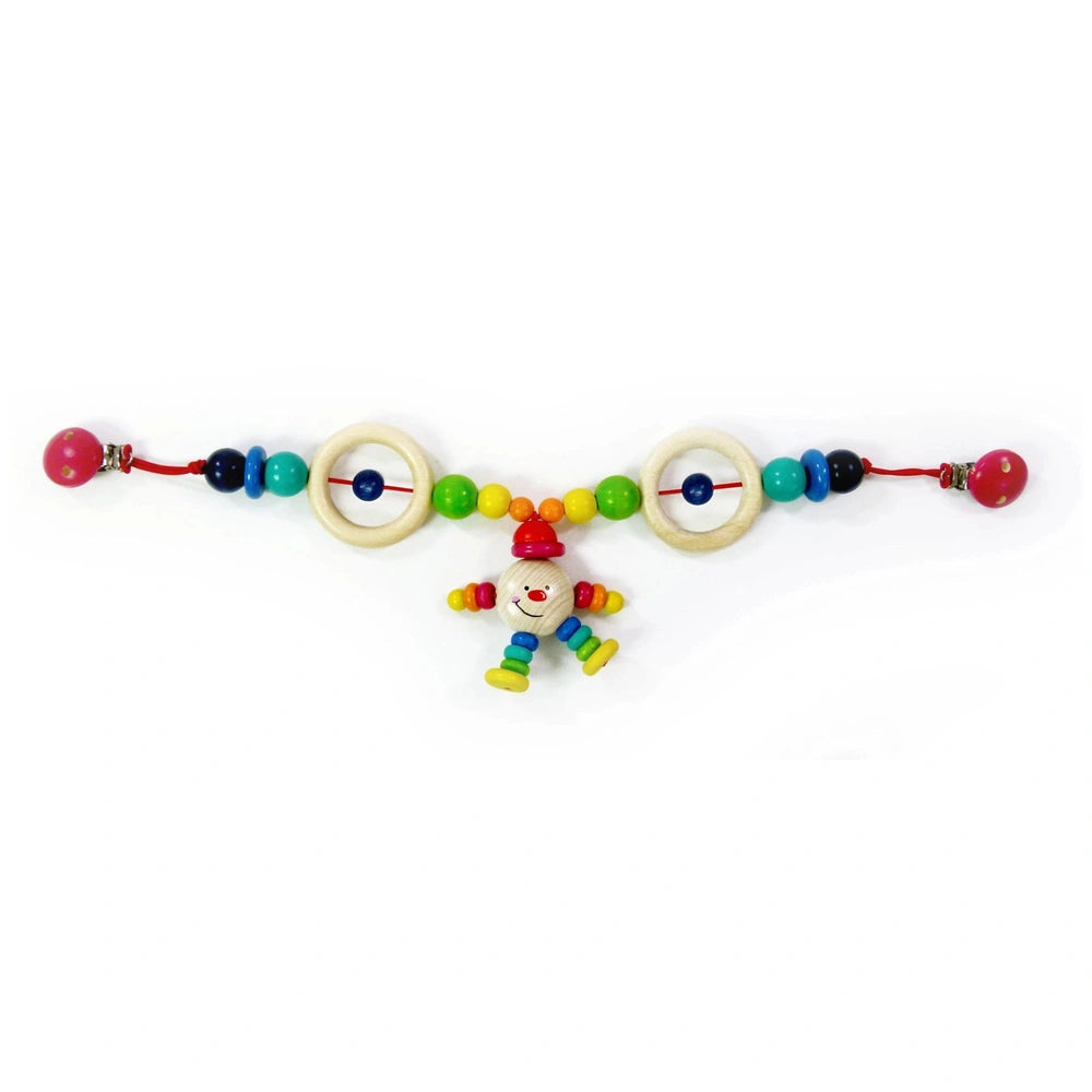 Hass - Michel Stroller Beach Wooden Chain features a smiling face with colorful beads: red, blue, green, yellow, orange, and 