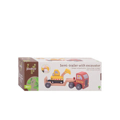 Johntoy - Wooden Semi-Trailer With Excavator - Play Vehicles