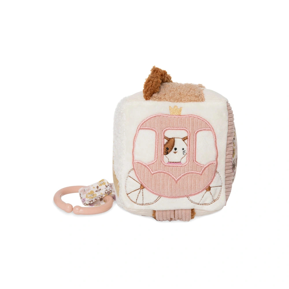Jollein Activity Cube Flower Fairies features a plush pink train toy with a white roof and soft fabric texture, ideal for bab