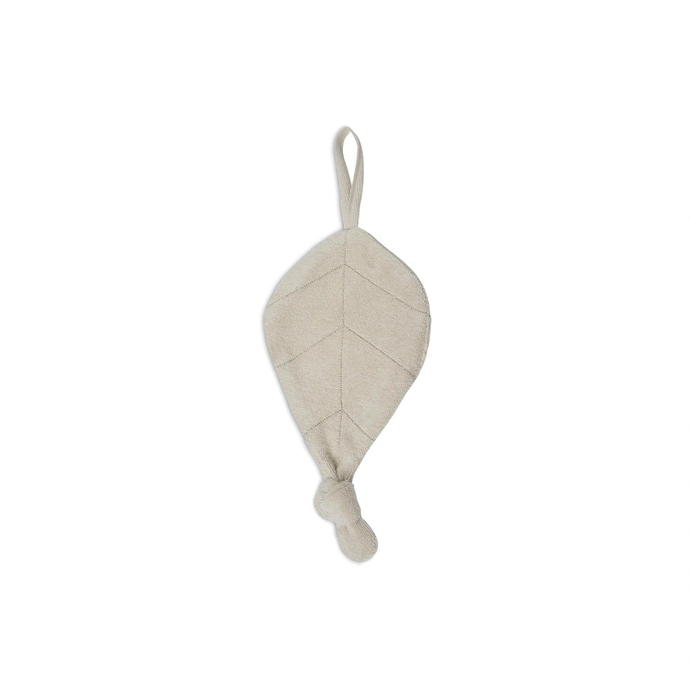 Jollein pacifier cloth in light beige, elongated shape with a smooth surface and pointed end.