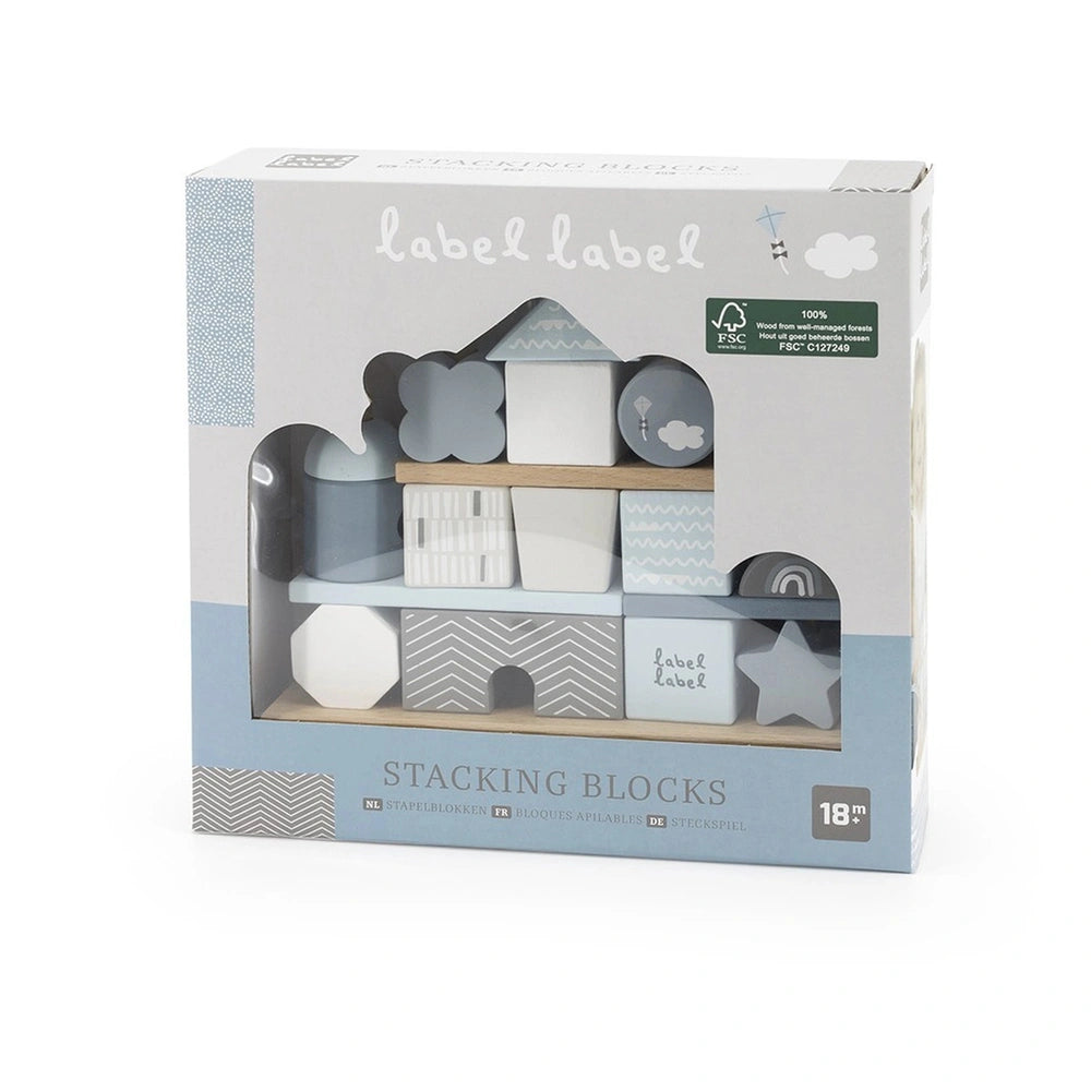 Label-Label Stacking Blocks House in cardboard packaging with compartments, featuring colorful stacking blocks and eco-friend