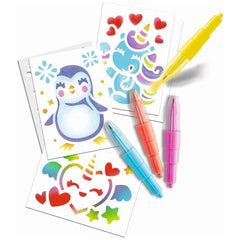 LANSAY Blopens Mini Kit features two colorful pens and two sheets of printed design paper with red hearts, penguins, and unic