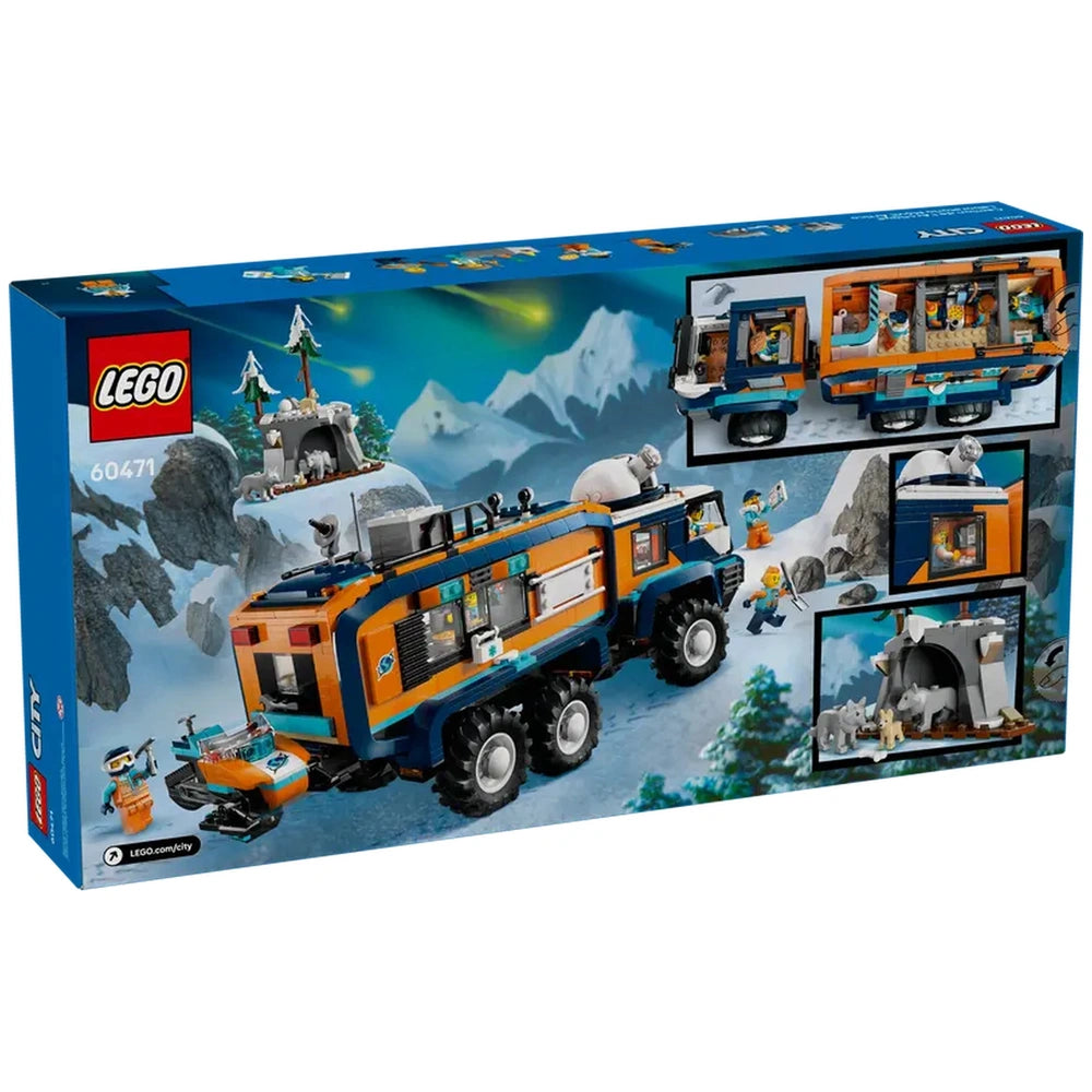 LEGO Arctic Explorer Science Lab Truck set box featuring a winter scene, colorful minifigures, and an orange and blue vehicle