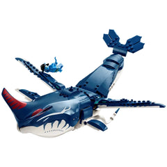 LEGO Avatar Payakan the Tulkun featuring a deep blue color scheme, with a minifigure riding on its back. The tulkun has a distinctive fin design and intricate details, showcasing elements of the underwater world of Pandora.