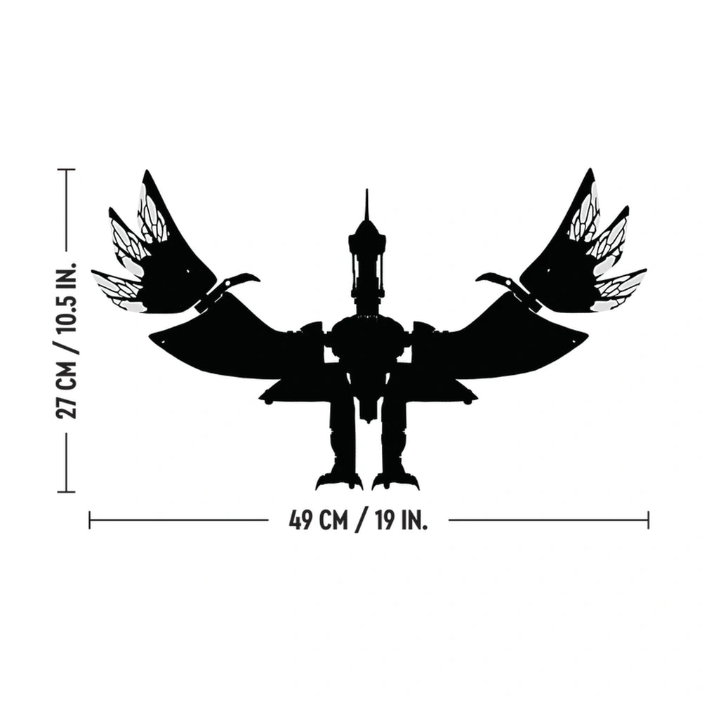 Toruk figure from LEGO Avatar set, featuring majestic outstretched foil wings and intricate details, measuring 27 cm tall and 49 cm wide.