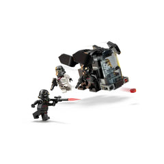 LEGO Death Trooper and Night Trooper minifigures in action, with a dropship launching and weapons drawn in a dynamic pose.