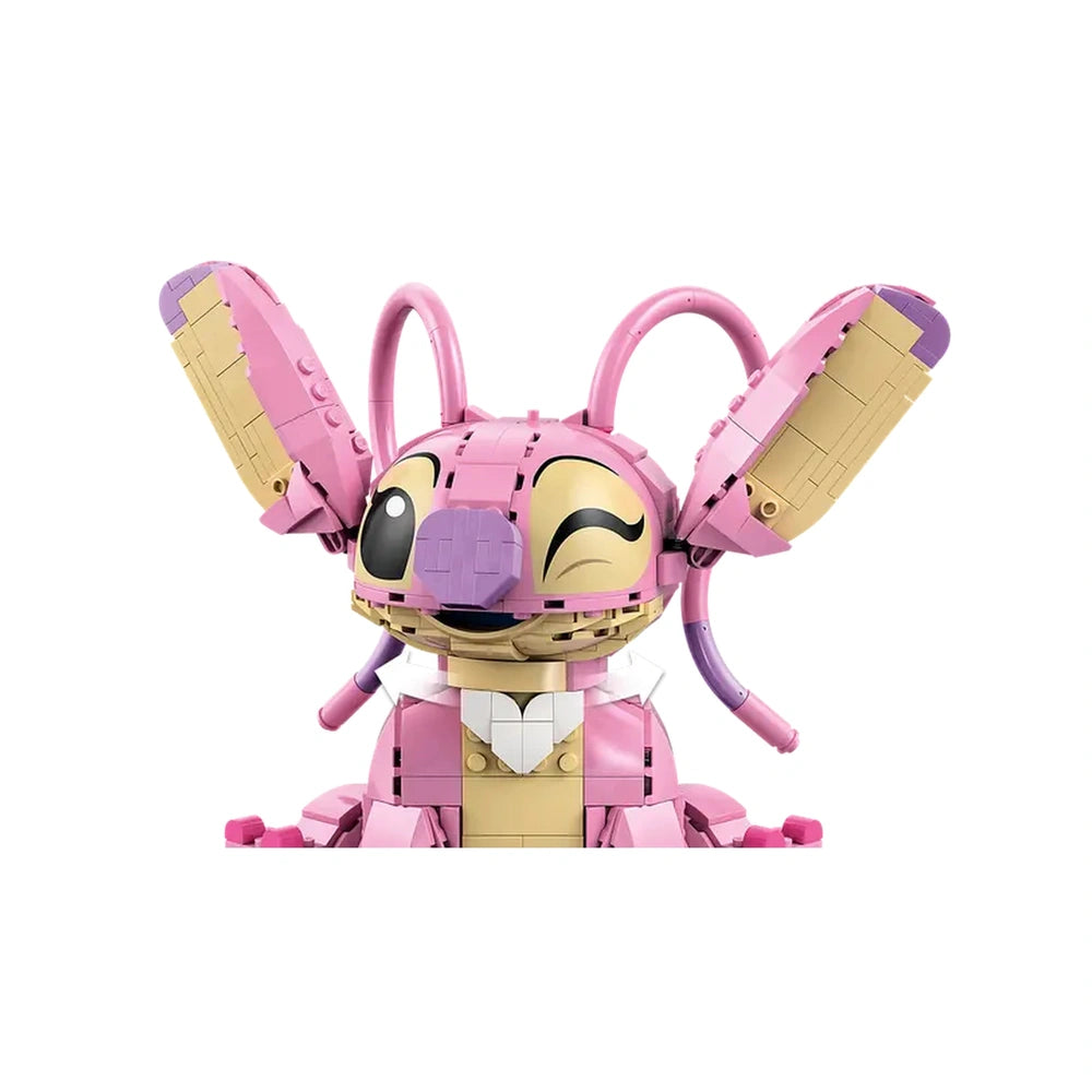 LEGO Disney Angel building toy in pink and beige, featuring movable ears and a cheerful expression, designed for creative play.