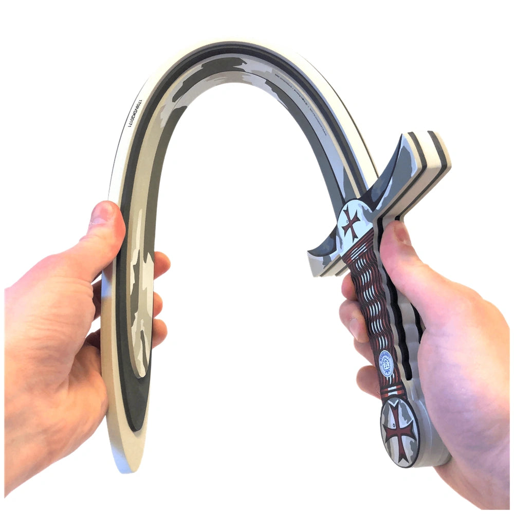 Maltese sword with a silver metal handle and gray metal blades, designed for pretend professions and role playing.