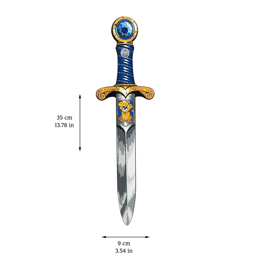 Mini Lion Sword in blue with a silver blade and gold handle, centered for pretend play and role-playing adventures.