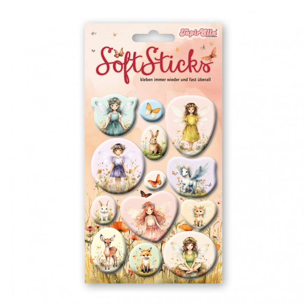 Lutz Mauder TapirElla SoftSticks arts and crafts packaging with circular, colorful character and animal stickers on a pastel 