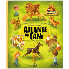 MACRO JUNIOR Dog Atlas features a brown and black dog on a balance beam with two smiling children in blue jeans against a bri